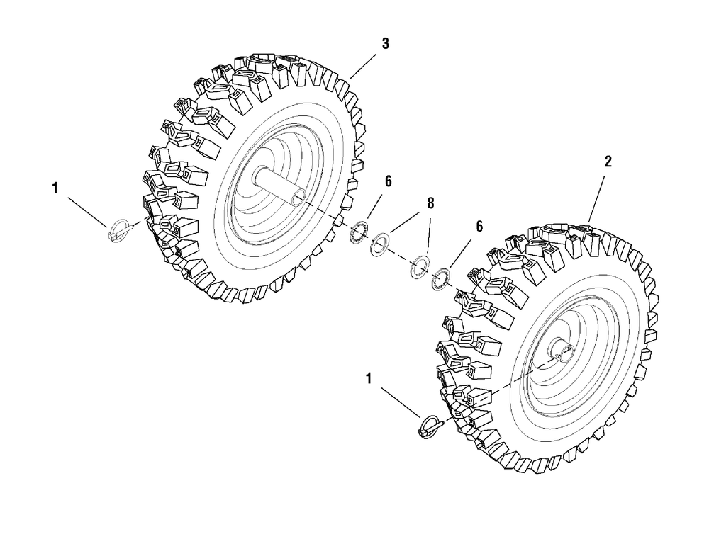Wheels And Tires Group Diagram and Parts List for 1695443-ST1332S 2008 Briggs and Stratton Snow Blower